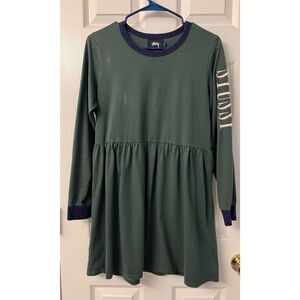 Stussy Long Sleeve Crew Neck Hunter Green Skater Girl Dress Size Small